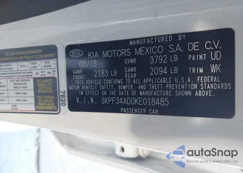 2019 Kia Forte S from USA, damaged, VIN 3KPF34AD0KE018485